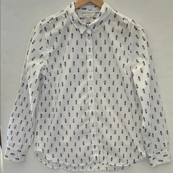 Garnet Hill Signature Organic Pima Cotton Navy Block Print Shirt in Size 8 - Picture 3 of 7